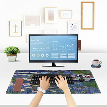 ToLuLu Extended Gaming Mouse Pad, Memory Foam Ergonomic Keyboard Mouse Wrist Rest Support Set, Large Desk Mat with Stitched Edges, Non-Slip Base Mousepad for Home Office Game, Monet Water Lilies - color: Monet Water Lilies