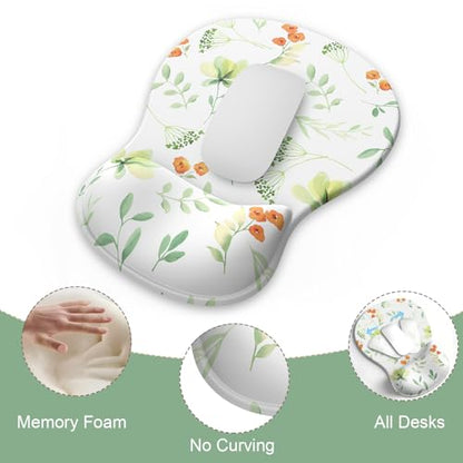 AKIT 3-in-1 Ergonomic Mouse Pad with Wrist Support & Keyboard Wrist Rest Set, Premium Memory Foam Mousepad with Coaster, Pain Relief for Office, Home, Gaming - [Anti-Slip & Breathable Lycra], Flower - color: Flower