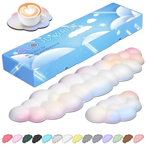 JIKIOU Upgrade Leather Cloud Keyboard Wrist Rest, Cloud Wrist Rest with Non-Slip PU Base, Comfortable Memory Foam Wrist Rest for Computer Laptop Mac Gaming Office and Pain Relief Christmas Wish Gift - color: 02rainbow