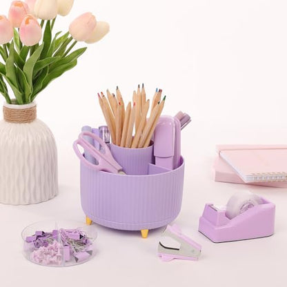 SKYDUE Purple Office Supplies Set, Purple Office Desk Accessories 10PCS, Pencil Holder for Desk, Stapler, Tape Dispenser, Scissors, Ruler, Binder/Paper Clips and 1000pcs Staples,Desk Supplies Set - color: Purple