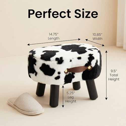 Foot Stools Small, Cow Ottomon with Handle, Velvet Footrest | Curved Foot Stool with Padded Seat Wooden Legs, Portable Foot Rest for Living Room, Bedroom, Entryway (Cow) - color: Cow