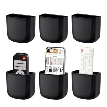SUNFICON Wall Mount Remote Holder TV FAN Remote Control Holder Bedside Caddy Wall Organizer Phone Holder for Office Adhesive Media Player Controller Holder Box Tray Home Desk Nightstand Black 6PACK - color: 6PACK BLACK