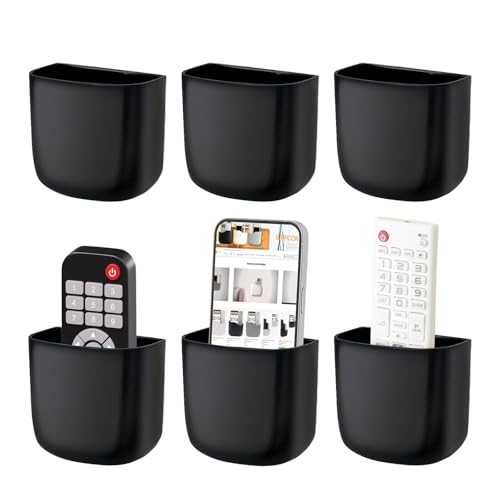 SUNFICON Wall Mount Remote Holder TV FAN Remote Control Holder Bedside Caddy Wall Organizer Phone Holder for Office Adhesive Media Player Controller Holder Box Tray Home Desk Nightstand Black 6PACK - color: 6PACK BLACK