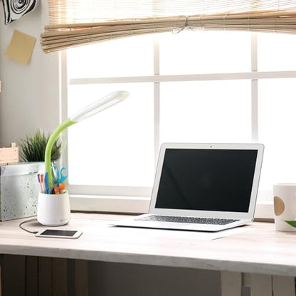 OttLite Organize LED Desk Lamp with USB Port, White and Green | ClearSun LEDs Reduce Eyestrain | Built-In Storage Compartment | Flexible Neck 11"-23" | 3 Brightness Settings