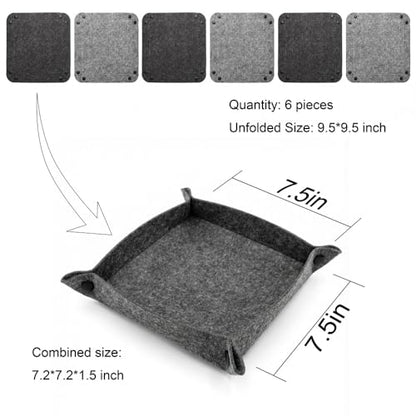 Soft Felt Tray, Foldable Catchall Organizer, 6-Pack Drop Zone Trays for Entryway, Desk, Nightstand & Travel