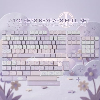 Tsungup MOA PBT Keycaps, Purple 143 Keys Cute Soft Simple Custom Keycaps Dye Sub Key Caps Keyboard Keycap Set for MX Switches Mechanical - color: Purple