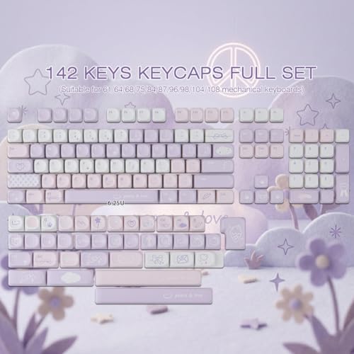 Tsungup MOA PBT Keycaps, Purple 143 Keys Cute Soft Simple Custom Keycaps Dye Sub Key Caps Keyboard Keycap Set for MX Switches Mechanical - color: Purple