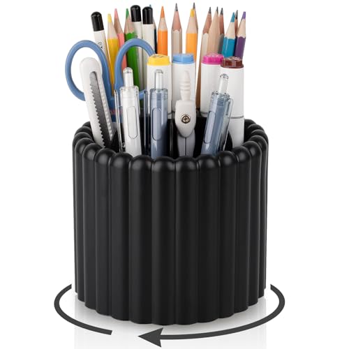 Anyoifax 360° Rotating Pen Holder 7 Slots Desk Organizer Removable Pencil Cup Plastic Art Supplies and Accessories Desktop Storage Box Caddy for Office, School, Home (Black) - color: Black, size: Small