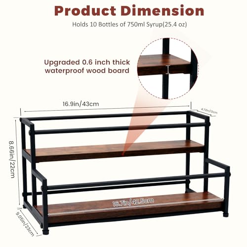 Coffee Syrup Rack Organizer, 2-Tier | Metal Bottle Holder, 10 Bottles Capacity, Rustic Countertop Display Shelf, For Coffee Bar, Kitchen Cabinet, Pantry - color: 2-Tier
