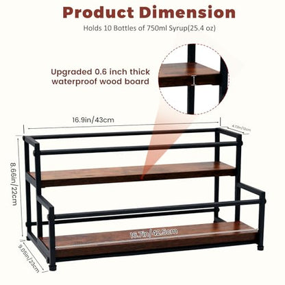 Coffee Syrup Rack Organizer, 2-Tier | Metal Bottle Holder, 10 Bottles Capacity, Rustic Countertop Display Shelf, For Coffee Bar, Kitchen Cabinet, Pantry - color: 2-Tier