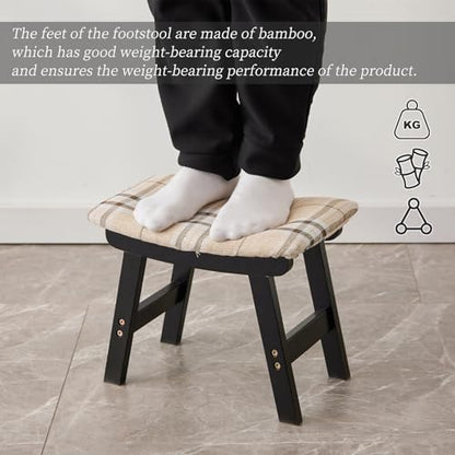 Kitsanery Foot Stool,Ottoman,Bamboo Small Sofa Foot Rest Under Desk,Extra Seating for Living Room, Bedroom and Kitchen (Black Stool Legs - Stripes Surface) - color: Black Stool Legs - Stripes Surface