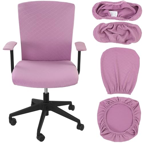 Tallew 4 Pcs Office Chair Covers Set Computer Universal Protective Stretchable Chair Seat Covers Desk Armrest Slipcovers Pads Office Cushion Backrest for Rotating(Light Purple) - color: Light Purple