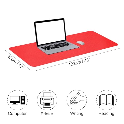 Patikil Desk Mat, 48"x17" Non-Slip Waterproof PU Leather Desk Pad Desktop Protector Double Sided, Red - color: Red, size: 48"x17"