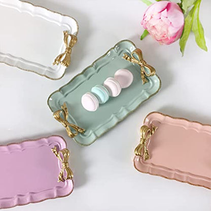 Kichvoe Retro Bowknot Jewelry Tray 7.87X4.72 Inch Resin Decorative Dessert Plate for Rings Earrings Keys Home Vanity Organizer
