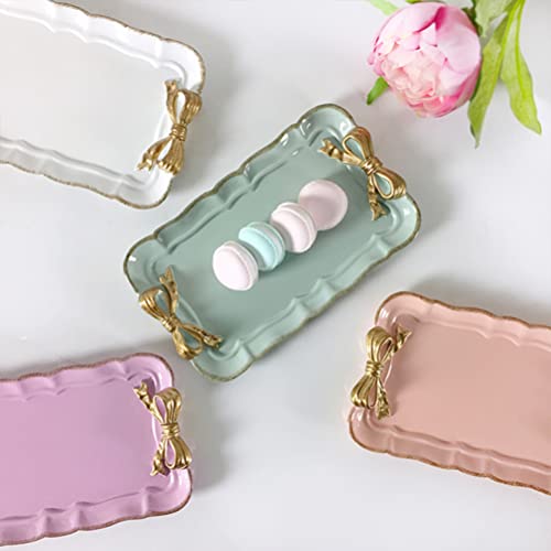 Kichvoe Retro Bowknot Jewelry Tray 7.87X4.72 Inch Resin Decorative Dessert Plate for Rings Earrings Keys Home Vanity Organizer