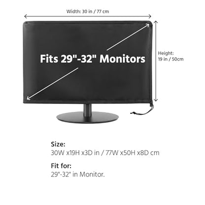 Monitor Dust Cover Heavy Duty Anti-tear Full Body Protective Case Universal for 29-32" Computer LED LCD Screen Wih Adjustable Bottom Tight Rope Black -30Wx19Hx3D in - size: 29"-32" in