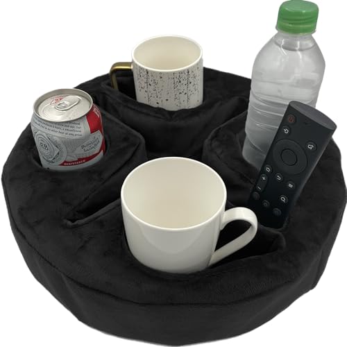 Xchouxer Couch and Bed Cup Holder Pillow, Sofa Organizer Caddy for Drinks, Remotes, Phones, Snacks (Black) - color: Black