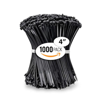 ALBO Black Zip Ties 4 Inch Plastic Cable Ties 1000 Pack Tie Wraps 18lb UV Resistant Small Nylon Wire Ties - size: 4" Black 1000 Pack 18lb