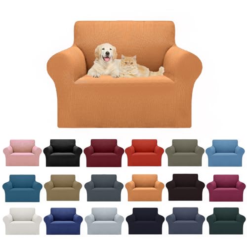 Cupuamon 2026 New Stretch Chair Sofa Slipcovers Couch Cover for 1 Seater Furniture Protector Sofa Covers with Elastic Bottom Jacquard Fabric Small Checks for Pets, Kids - Golden - color: Golden, size: Chair