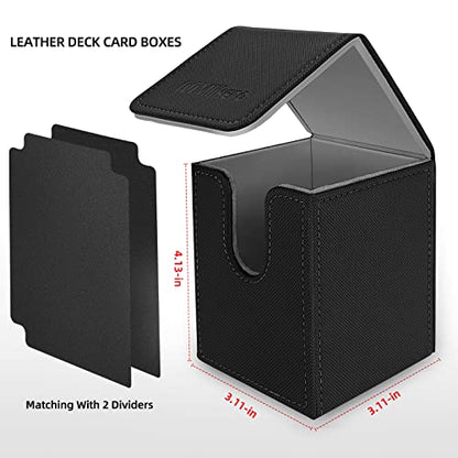 Mlikero 2 Pack Card Deck Box, Commander Deck Box Holds 200+ Single Sleeved Cards with 2 Dividers, Leather Magnetic Card Box Fit for MTG, TCG - color: B2-Black 02, size: B-Vertical
