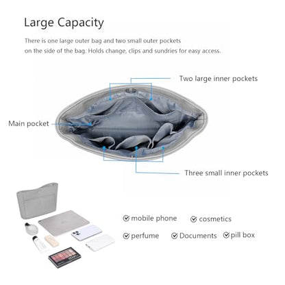 YONEBN waterproof Storage Bag Lightweight Large Capacity nylon Bag Inner Bag Handbag Organizer - color: Pu/Shark Gray