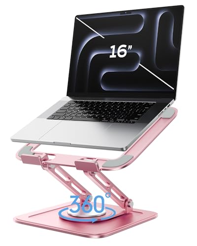 LOXP Adjustable Laptop Stand, Computer Stand with 360 Rotating Base, Ergonomic Laptop Riser Mount for Desk Foldable Protable Computer Desk Fits with MacBook Pro Air (10-16") - Pink - color: Dreamy Pink