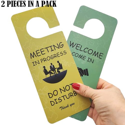 Meeting in Progress Office Sign, 2Pack Do Not Disturb/Please Knock Come in Sign, Double Sided - Ideal for Office, Home, Clinic, Hotel, Dorm, Online Class, School, Counselling - color: YELLOW GREEN