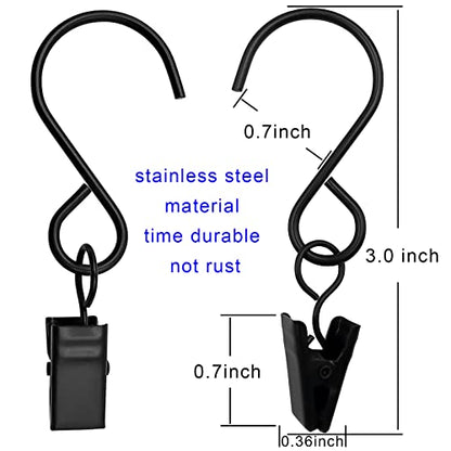 Stainless Steel S Hooks Curtain Clips, 50 Pack Hanging Party Lights Clips, Hangers Gutter Photo, Art Craft Display, 3 Inch Long, Black - color: 3 Inch Long Black