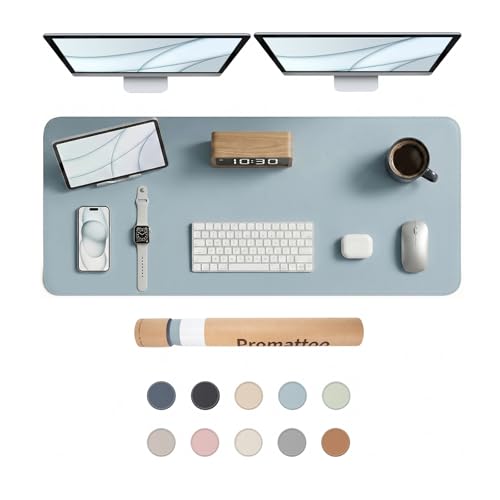 Large Desk Pad Non-Slip Desk Mat Protector for Keyboard Mouse Waterproof Vegan Leather Surface Faux Leather Laptop Mat Smooth Mouse Pad Premium Gift Tube Morning Fog Blue 47" x 17" - color: Morning Fog Blue, size: 47" x 17"