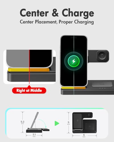 Wireless Charger iPhone Charging Station: 3 in 1 Charger Stand Multiple Devices for Apple - iPhone 17 16e 16 15 14 Pro Max 13 12 11 - Watch 11 10 9 8 7 6 5 4 3 2 SE and Ultra Series - Airpods 4 3 Pro - color: Black