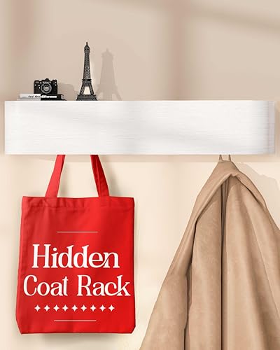OLEEK wall Mounted Coat Rack with Shelf - wall entryway Shelf with Hooks - entryway Hooks - Modern Coat Rack - Wooden Mount for Home Decor - Jacket Hanger - color: White