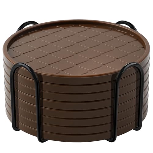 Coasters Set of 8,Hot or Cold Drink Coasters with Holder,Modern Style Coffee Table Coaster,Suitable for Kinds Cups Beer,Drink,Anti-Overflow Tabletop Protection (Coffee, 8pcs) - color: Coffee, size: 8 pcs