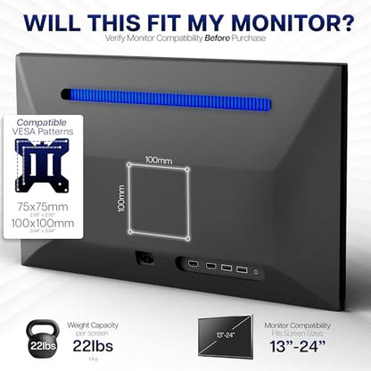 VIVO Dual Monitor Desk Mount, Heavy Duty Fully Adjustable Steel Stand, Holds 2 Computer Screens up to 24 inches and Max 22lbs Each, Black, STAND-V024 - color: Black, size: 13" - 24"