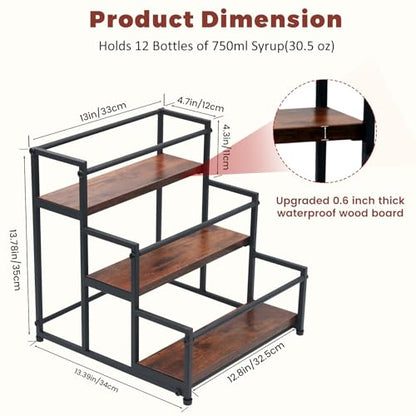 Coffee Syrup Rack Organizer, 3-Tier | Metal Bottle Holder, Holds 12 Bottles, Rustic Countertop Display Shelf, For Coffee Bar, Kitchen Cabinet, Pantry - color: 3-Tier