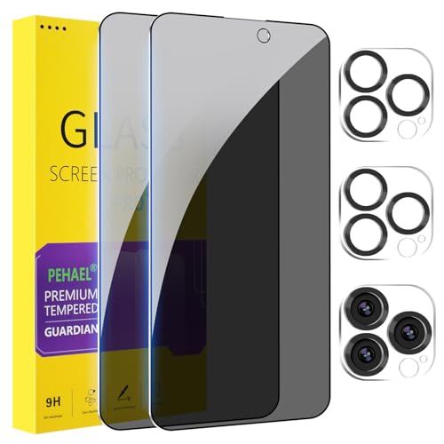 PEHAEL 2+2 Pack for iPhone 14 Pro Privacy Screen Protector with Camera Lens Protector Full Coverage Anti-Spy Tempered Glass Film 9H Hardness Easy Installation Bubble Free [6.1 inch]