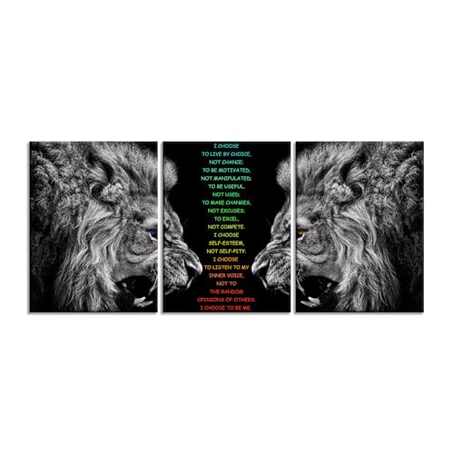 Inspirational 3 Pieces Lion Poster for Office Motivational Wall Art I Choose Canvas Prints Artwork for Living Room Modern Home Decor Painting Pictures Stretched and Framed Ready to Hang [36''Wx 16''H] - color: Inspirational-6, size: 16.00" x 36.00"