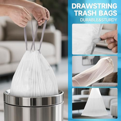 2.6 Gal Drawstring Small Trash Bags, 180 Ct Unscented for Bathroom | Milky White HDPE Film, 5-Roll 36-Bag Pack, Thick Cinch Closure, for Nursery, Dorm & Home, Pet-Friendly - size: 1 Count (Pack of 180), style: 2.6G-Drawstring-180 Counts