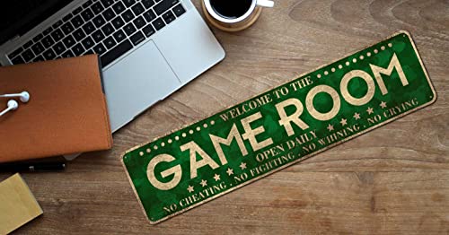 Game Room Décor Metal Aluminum Novelty Tin Sign | 4" x 16", Man Cave Signs - color: Game Room