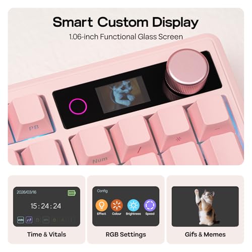EPOMAKER TH108 V2 PRO Full Size Mechanical Keyboard with Screen&Knob, 10000mAh, BT/2.4Ghz, Mac Modifier PBT Keycap, Hot Swap, RGB, Gasket, Wireless Gaming Keyboard for Mac/PC (Pink, Creamy Jade) - color: Pink, size: Creamy Jade