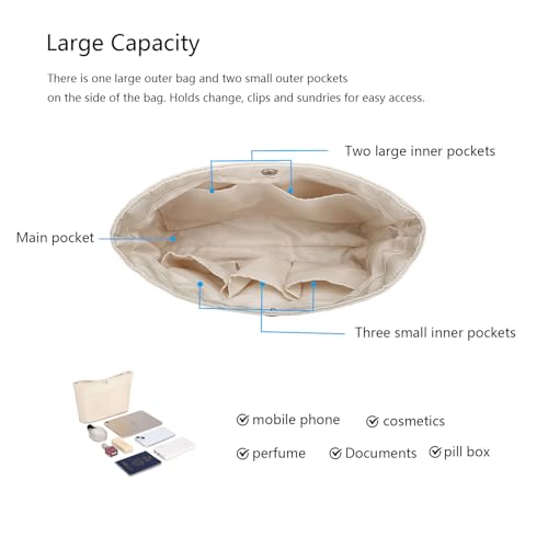 YONEBN waterproof Storage Bag Lightweight Large Capacity nylon Bag Inner Bag Handbag Organizer - color: Nylon/Creamy White