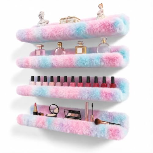 Care&More YJ 15 Inch Nail Polish Shelves, 4-Pack Fuzzy Display Nail Polish Rack for Storing Nail Bottles, Sunglasses, Essential Oils, Plush Soft (Purple) - color: Purple
