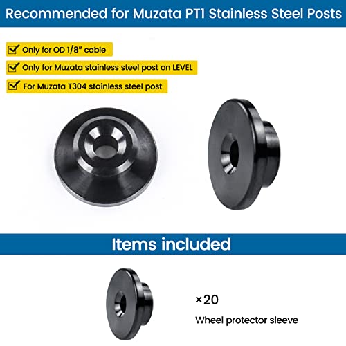 Muzata 20 Pack 1/8" Level Wheel Black Cable Railing Grommets ONLY for Level 1/8" Wire Rope T316 Stainless Steel Protector Sleeves Deck Cable Railing Hardware Kit Metal Posts CR72 - size: 20P, style: Black For Level