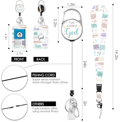 Christian Lanyards ID Badge, I am a Child of God ID Badge Holder with Retractable Reel Clip and Keychain, Heavy Duty Religious Identity Badge Cover Case Protector for Teacher Nurse - color: Christian-green