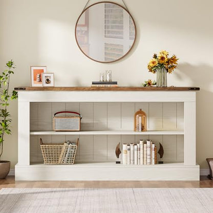 Tribesigns 63-Inch Long Console Table for Entryway, Narrow Long Entry Table with Shelves for Living Room, Farmhouse Sofa Console Behind Couch, for Foyer, Hallway, White and Brown - color: White and Brown