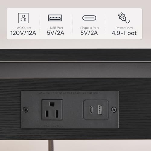 HOOBRO C-Shaped End Table with Charging Station, Adjustable Height Sofa Tray Side Table, Slide Under Couch Arm Table, Small C Side Table for Small Space in Living Room, Bedroom, Black BB71USF01 - color: Black