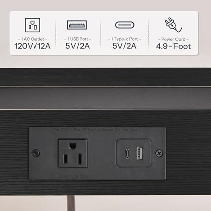 HOOBRO C-Shaped End Table with Charging Station, Adjustable Height Sofa Tray Side Table, Slide Under Couch Arm Table, Small C Side Table for Small Space in Living Room, Bedroom, Black BB71USF01 - color: Black