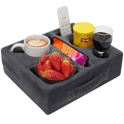 G GOOD GAIN Couch Cup Holder Pillow-Sofa Cup Holder Cozy Buddy | Bed Drink Caddy Holds Tablet, Remote, Snacks | Waterproof Anti-Spill Sofa Beverage Tray for Car, Park, Beach, Picnic, Boat, RV(Grey) - color: Gray, size: 12.5 x 9.5 inches