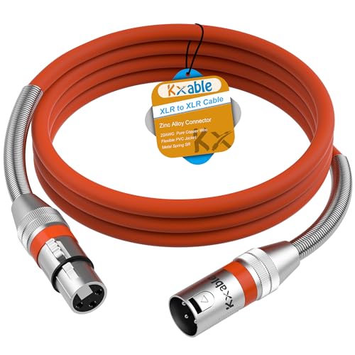 Kxable XLR Microphone Cable 3 FT, XLR Male to Female Balanced Mic Cable, 3-Pin Shielded Speaker Cord, Zinc Alloy Connectors, 22AWG Pure Copper, Metal Spring SR, Recording Studio, Podcast, Orange - color: Orange, size: 3FT