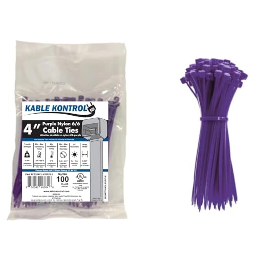 Kable Kontrol Purple Zip Ties 4 Inch 100 Pcs, 18 Lbs Tensile Strength, Self-locking Nylon Colored Cable Ties Wire Wraps for Indoor or Outdoor Use - color: Purple, size: 4" - 18 Lbs - 100 Pcs