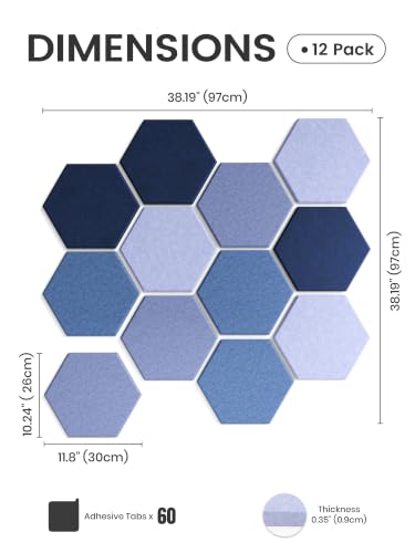 Fluxynara Hexagon Cork Board Alternative for Walls Decor-12-Pack Felt Bulletin Board Tiles,with 70 Adhesive Tabs for Office,Classrooms & Home Pin Board Felt Board-Denim Mist - color: Denim Mist-1, size: 12-Pack